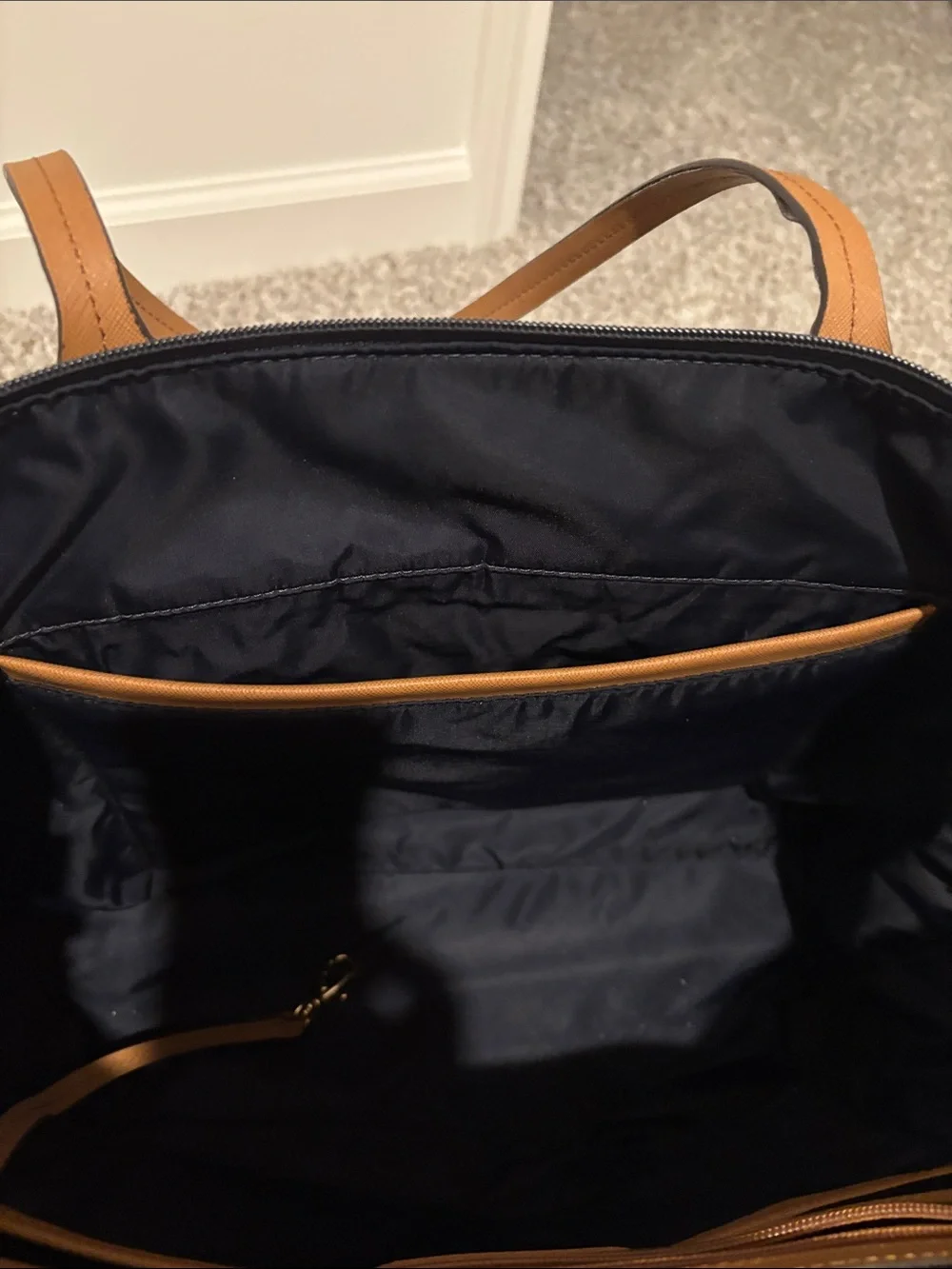 Michael Kors Navy Tote with Brown Handles